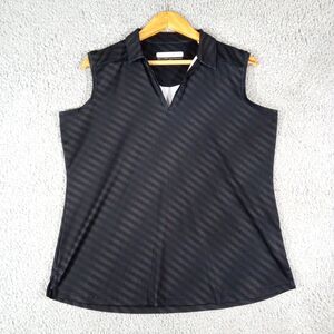 Pebble Beach Dry-Luxe Performance Tank Top Women Sz Large Black V-neck Golf Polo